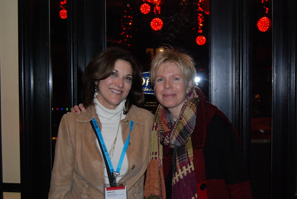 Gail Zawacki and Cindy Meehl, outside restaurant, Park City