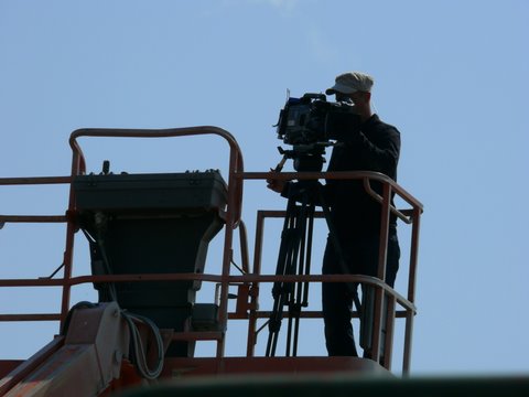 Luke Geissbuhler, DP, filming from cherry picker